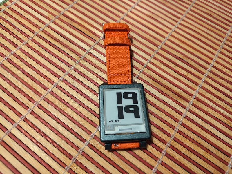 The watch as in the previous picture, with 100% less partial update corruption and a battery voltage reading on the display